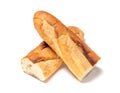 Baguette cut in half, Baguette bread, French bread, Organic baguette francese on white Royalty Free Stock Photo