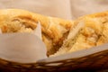 Baguette with garlic paste cut into pieces, close-up, selective focus Royalty Free Stock Photo