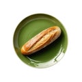 Baguette On Limegreen Smooth Round Plate, French Dish. Generative AI