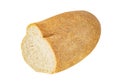 Baguette long bran loaf cut in half, isolated on white background with clipping path
