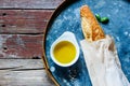 Baguette, Olive oil and basil Royalty Free Stock Photo