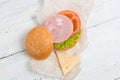 Baguette sandwich with ham, cheese, tomatoes and lettuce Royalty Free Stock Photo