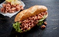 Baguette sandwich with shrimps and cucumber Royalty Free Stock Photo