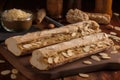 baguette with slathered of creamy, flavorful peanut butter