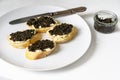 Natural sturgeon black caviar sandwitches, luxury seafood delicacy Royalty Free Stock Photo