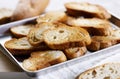 Baguette slices toasted with olive oil