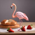 A baguette turned into a flamingo, with strawberry wings and a breadstick neck5