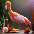 A baguette turned into a flamingo, with strawberry wings and a breadstick neck2