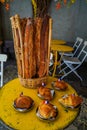 Baguettes, croissants and pain au chocolat in french cafe