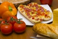 Baguettes with pepperoni and ingredients Royalty Free Stock Photo