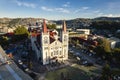 Baguio City, Philippines - Jan 16, 2024: Aerial of Our Lady of the Atonement Cathedral or Baguio Cathedral and the surrounding