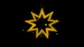 Bahai Nine pointed star Bahaism Icon Sparks Particles on Black Background.