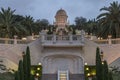 Bahai shrine in Bahai gardens at night