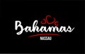 Bahamas country on black background with red love heart and its capital Nassau