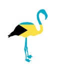 Bahamas flag over flamingos vector silhouette illustration isolated on white background.