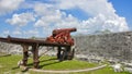 Old red cannon kept in the castle in Bahamas Royalty Free Stock Photo