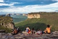 Bahia, Brazil - Jan 04, 2024: Tourists on top of the hill of the father inacio, morro do pai inacio, Chapada Diamantina