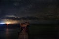 Bahia Honda railroad bridge, built Henry Flagler at night under the stars Royalty Free Stock Photo