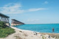 Bahia Honda State Park, Florida Keys - JAN 19, 2020.  Man fishing near old overseas highway bridge Royalty Free Stock Photo