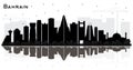 Bahrain City Skyline Silhouette with Black Buildings and Reflections Isolated on White