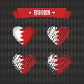Bahrain. Collection of four vector hearts with flag. Heart silhouette