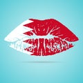 Bahrain Flag Lipstick On The Lips Isolated On A White Background. Vector Illustration.