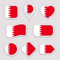 Bahrain flag stickers set. Bahraini national symbols badges. Isolated geometric icons. Vector official flags collection