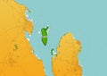 Bahrain map showing country highlighted in green color with rest of Asian countries in brown