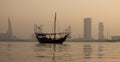 Bahrain traditional fishing boat sailing at sea. Royalty Free Stock Photo