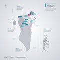 Bahrain vector map with infographic elements, pointer marks