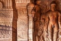 Bahubali meditating, depicting hero of Jainism inside the 7th century cave temple, in town Badami, India Royalty Free Stock Photo