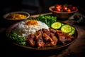 Bai sach chrouk grilled pork and white rice Cambodian food AI generated