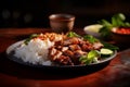 Bai Sach Chrouk grilled pork and white rice, Cambodian food. Generative AI