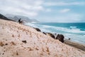 Baia Das Gatas, near Calhau, Sao Vicente Island Cape Verde. Photographer admitting sand dunes volcanic landscape on the