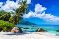 Baie Beau Vallon - paradise beach on island Mahe - beautiful coast of Seychelles Royalty Free Stock Photo