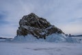 Baikal Islands. Ice hummock on the ice of lake Baikal