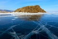 Baikal lake covered by ice during winter months
