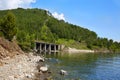 Baikal lake in summer. Old stone arch tunnel in mountain the rock on the Circum-Baikal railway Royalty Free Stock Photo