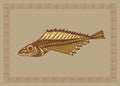 Baikal oilfish golomyanka illustration in doodle style.