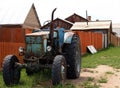 Closeup shot of a blue vintage tractor, Farm / Agricultural Vehicle. Photo with copy space Royalty Free Stock Photo