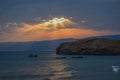 Sunset. Great Lake Baikal overlooking the mountains, Small Sea Olkhon Island