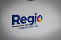 BAILE HERCULANE, ROMANIA - SEPTEMBER 15, 2022: Sign with the logo of Regio Program, or Programul Operational Regional a regional