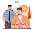 Bailiff concept. Court officer confiscating a property from owner