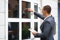 Bailiff Debt Collector Man Knocking Door Royalty Free Stock Photo