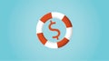 Bailout. Red and white lifebuoy ring with a dollar sign. Vector economy business illustration on a blue background. Financial