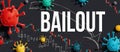 Bailout theme with viruses and stock price charts