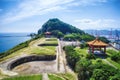 Baimiweng Fort with morning blue bright sky, shot in Zhongzheng District, Keelung, Taiwan.