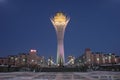 The Baiterek in Nur-Sultan on a winter night