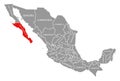 Baja California Sur red highlighted in map of Mexico