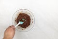 Bajadera cake mixture in the bowl with copy space Royalty Free Stock Photo